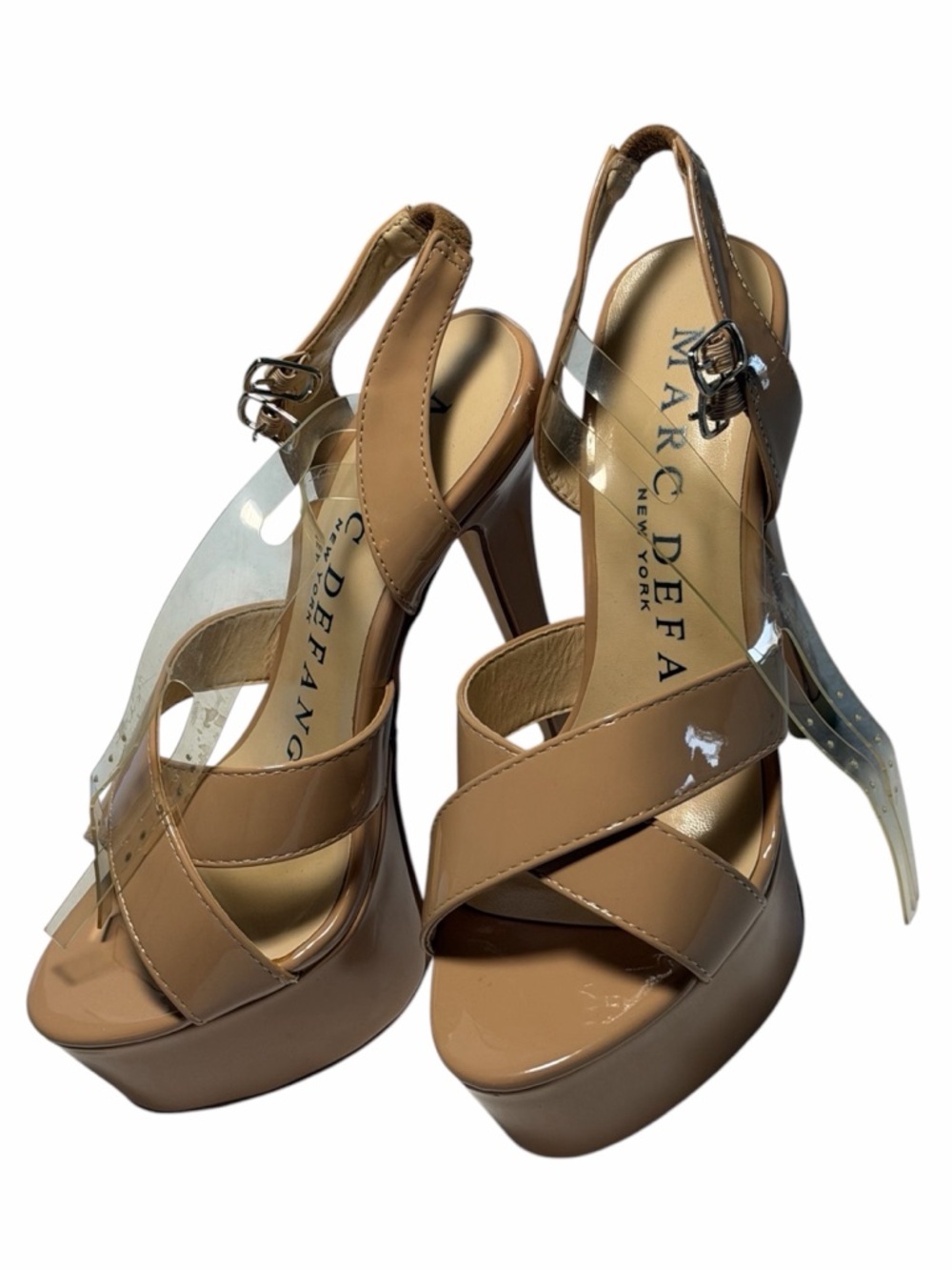 Marc Defang Pageant Heels Nude Platform Clear Straps 5” Competition Shoes 6.5 - Picture 9 of 11